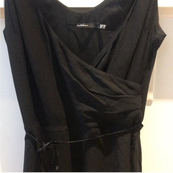 Black Silk Slip Mini Flare Dress with Thin Tie Belt - Picture 3 of 11
